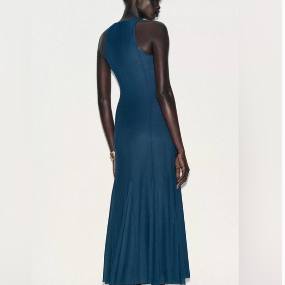 Zara NWT long tulle godet midi dress blue 5039/830 - Picture 6 of 7